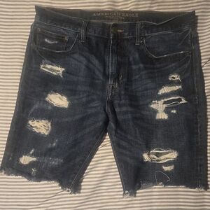 American Eagle Outfitters Dark Blue Distressed Jean Shorts